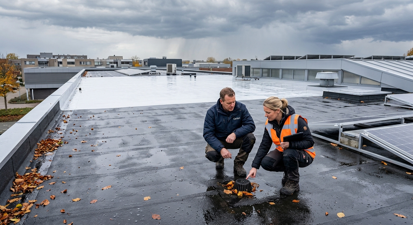Inspectie plat dak bij herfstweer Cantex